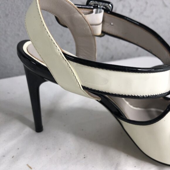Jason Wu Heels Womens 7.5 US 38 EU White Black Patent Leather Lattice Accent - Picture 16 of 16